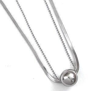 Silver Plated Doble Layers Ball herringbone Necklace Stainless Steel jewelry